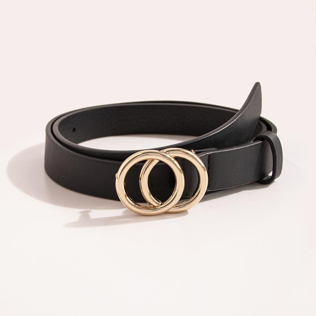Ladies Double Ring Pu Belt With Alloy Clasp For Stylish Daily Accessory