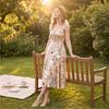 Women's Colorful Floral Print V-Neck Spaghetti Strap Dress