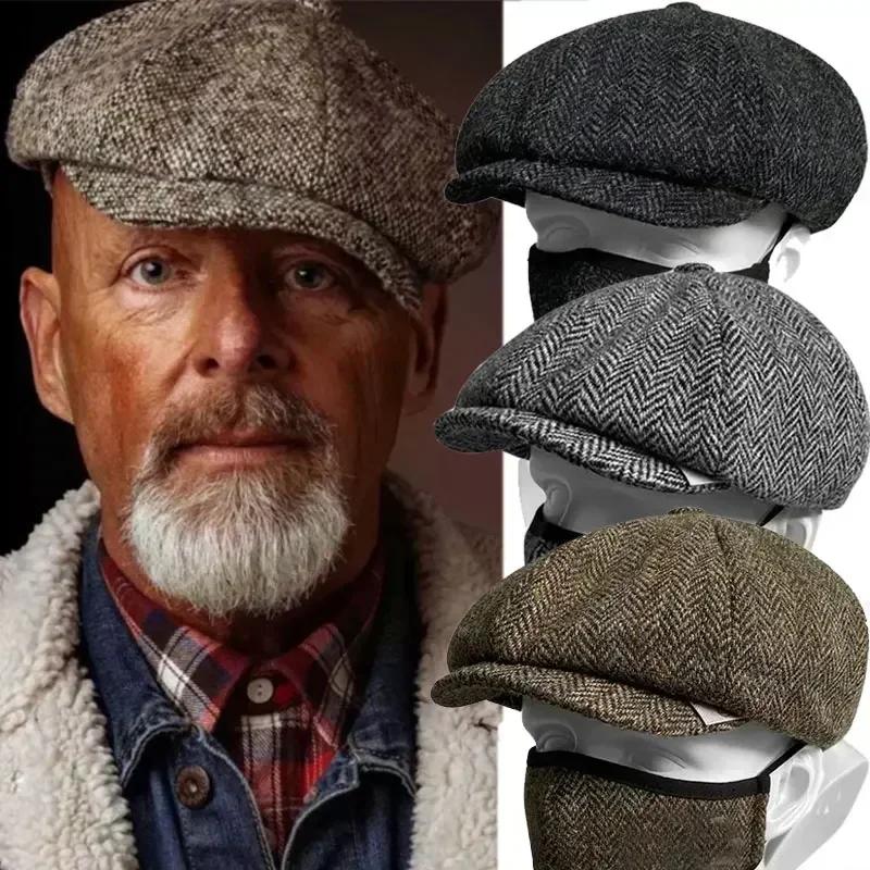 New Classic Hat for Men Caps Vintage Vintage Tweed Beret Hat Flat Peaked Cap Street Hats for Women Men