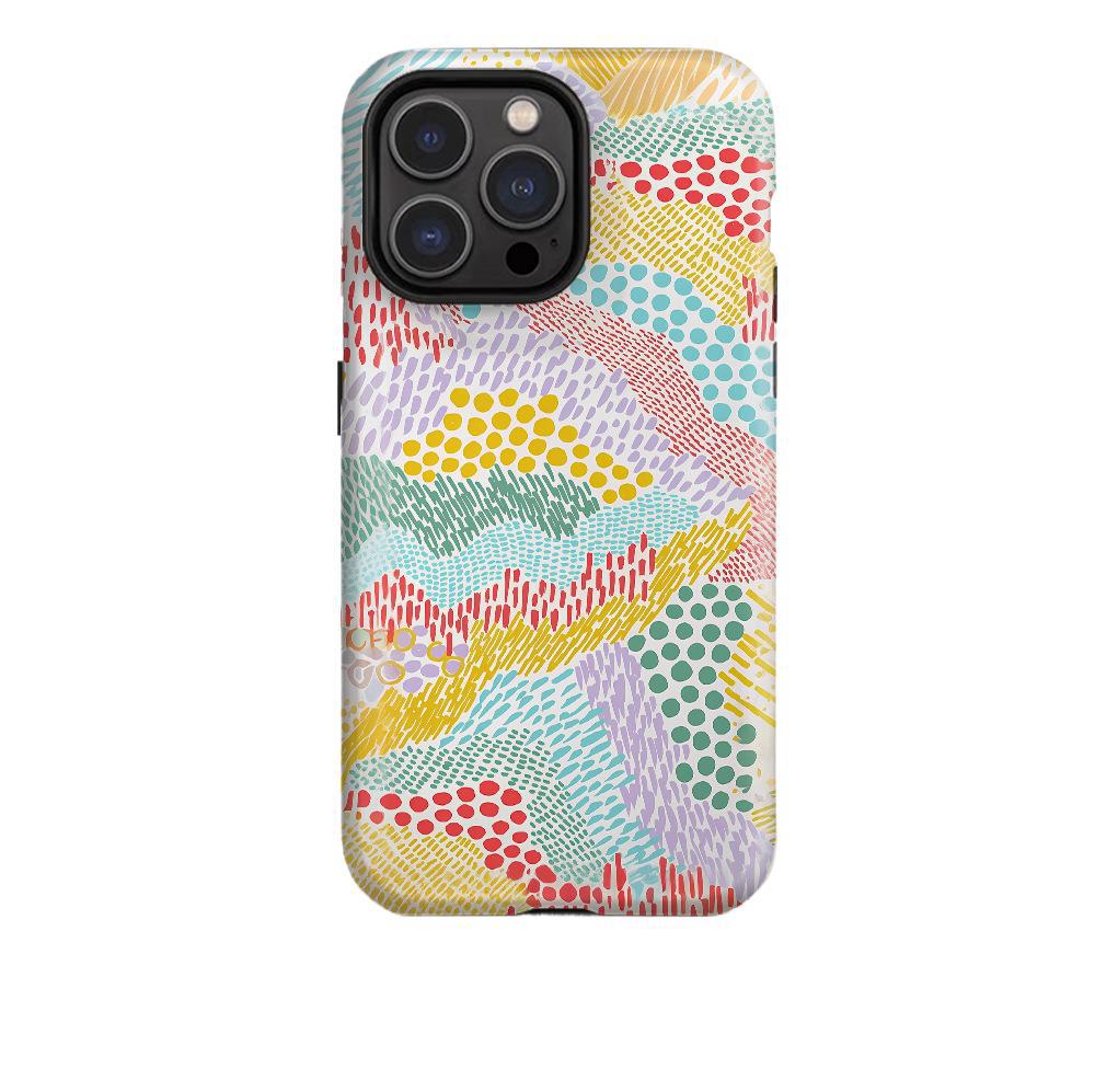 Macaron Contrasting Color Abstract Polka Dot Line Film 2-in-1 Mobile Phone Case iPhone13Pro Anti-drop Protective Case