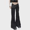 "Personalized Low-Waist Metal Belt Flared Jeans with Wool Stitching"