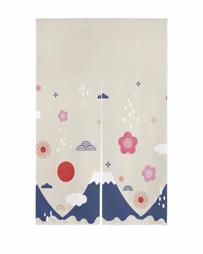 Blackout Noren Room 75cm Wide X 120cm Featuring a Fuji and Cherry Blossom Creating a Relaxing Atmosphere In the Living Thick Curtains Provide and