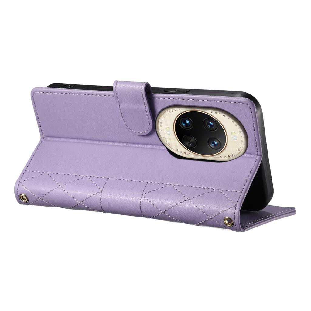 For Huawei Nova 14 Ultra 5G Case Rhombus Stitching Wallet Stand Leather Phone Cover with Long/Short Strap