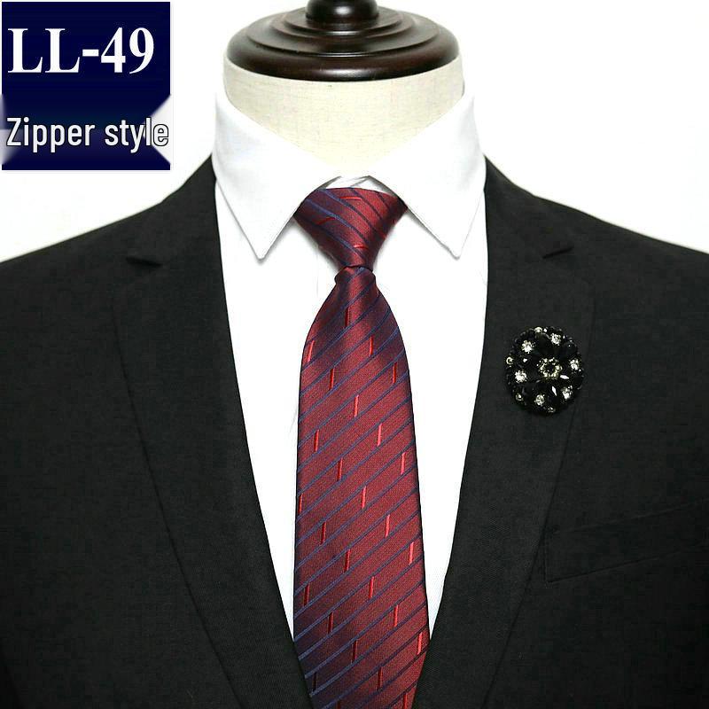 Men's No-Iron Zipper Striped Formal Tie with Logo, 8cm