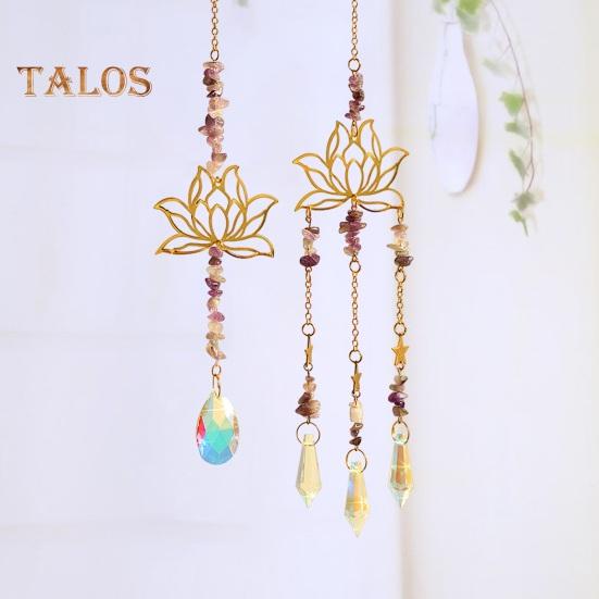 2Pcs/Set Hanging Sun Catcher Fine Workmanship Ornamental Lightweight Beautiful Sun Catcher Lotus Wind Chimes Hanging Pendant