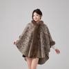 European & American Fall/Winter Faux Mink Fur Hooded Shawl Cape Woolen Cardigan for Women Plus Size