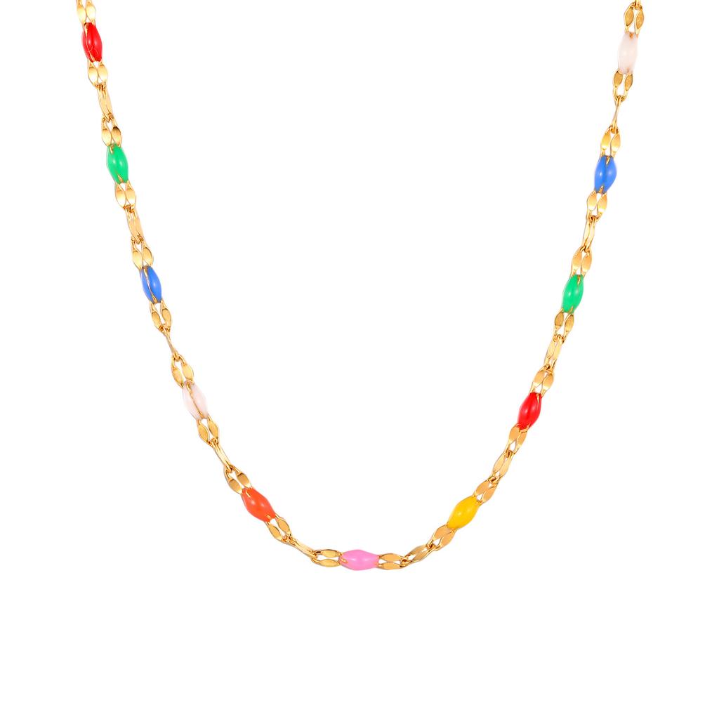 Jewelry Stainless Steel Colored Beads Lip Chain Necklace Gold E-Commerce Jewelry