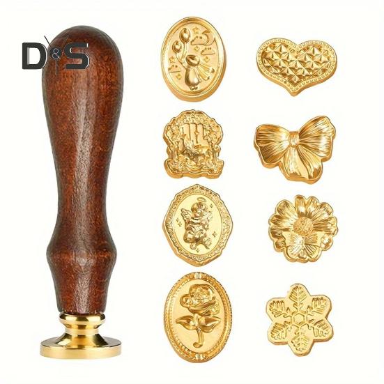 Wachssiegel-Stempel-Set, Siegelwachs-Stempelköpfe mit Holzgriff, mehrere Muster, Wachssiegel-Stempel-Set für Briefe, Grußkarten, Geschenke, Dekoration