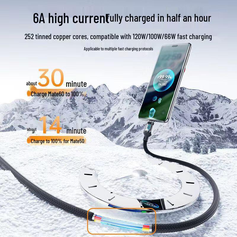 120W Dual Type-C Fast Charging Cable for Huawei, Apple 15/16, Honor 6A