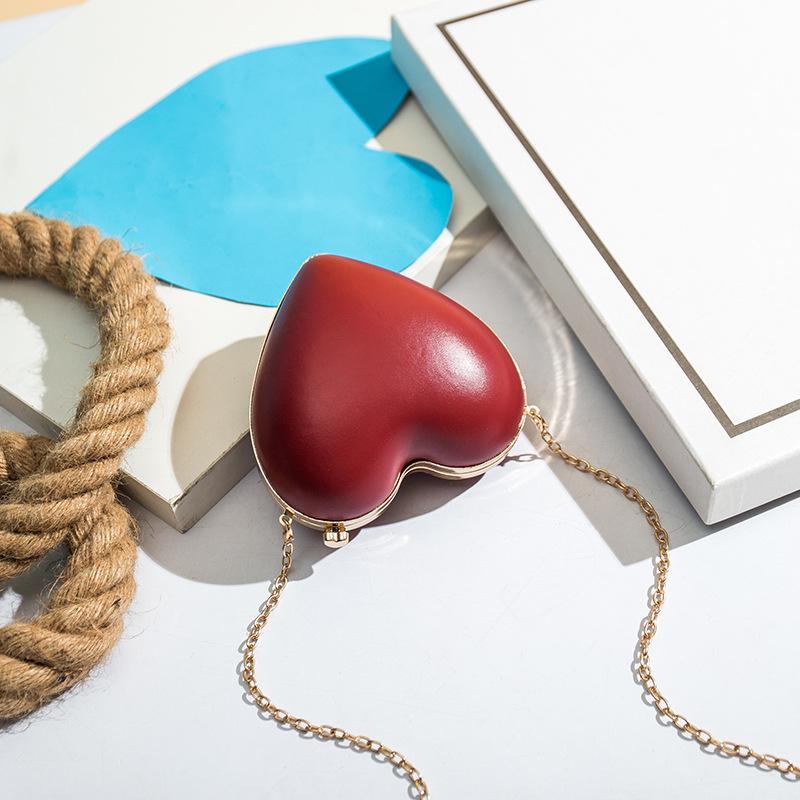 Fashion Women Red Heart Shaped Purse Ladies Luxury Evening Clutches Valentine'S Day Gift Shoulder Bag Wedding Party Chain Purse