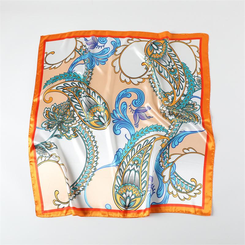 Elegant celebrity style leaf pattern printing large square scarf sunscreen silk scarf travel shawl versatile generous scarf 91cm