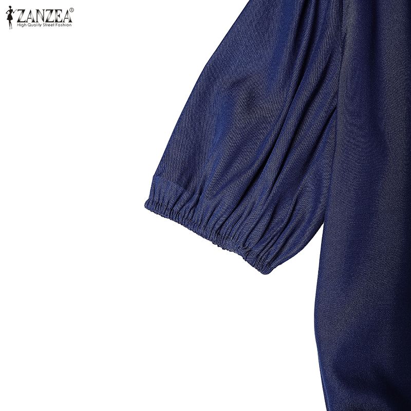 ZANZEA Women Casual V-Neck Loose Summer Short Sleeve Dress