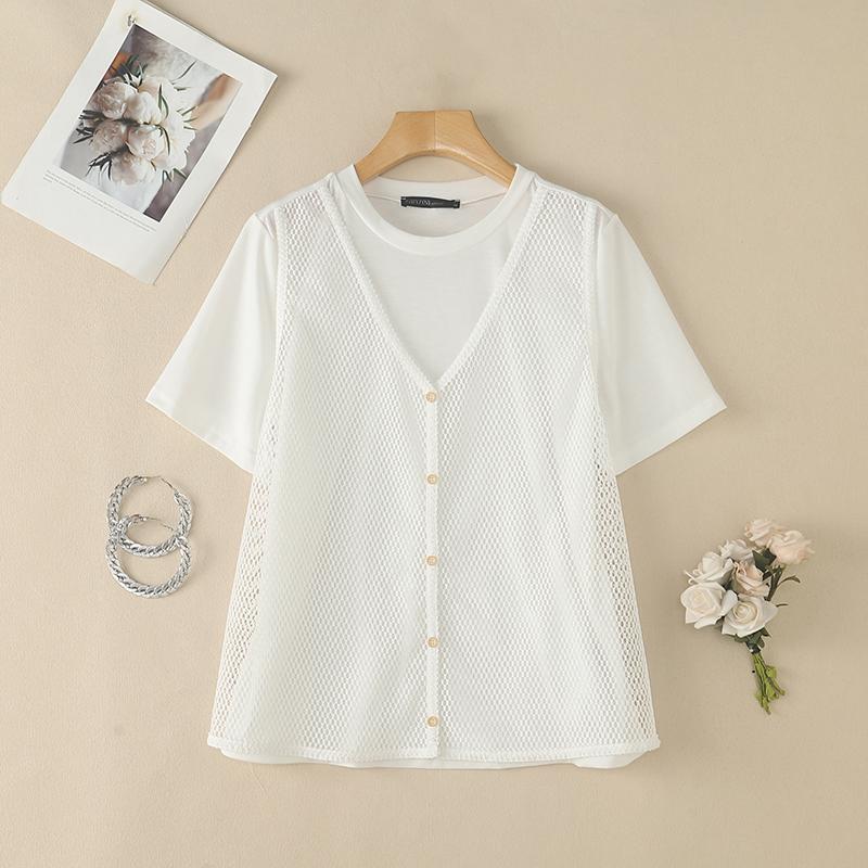 ZANZEA Women Casual Round Neck Loose Patchwork Short Sleeve T-Shirts
