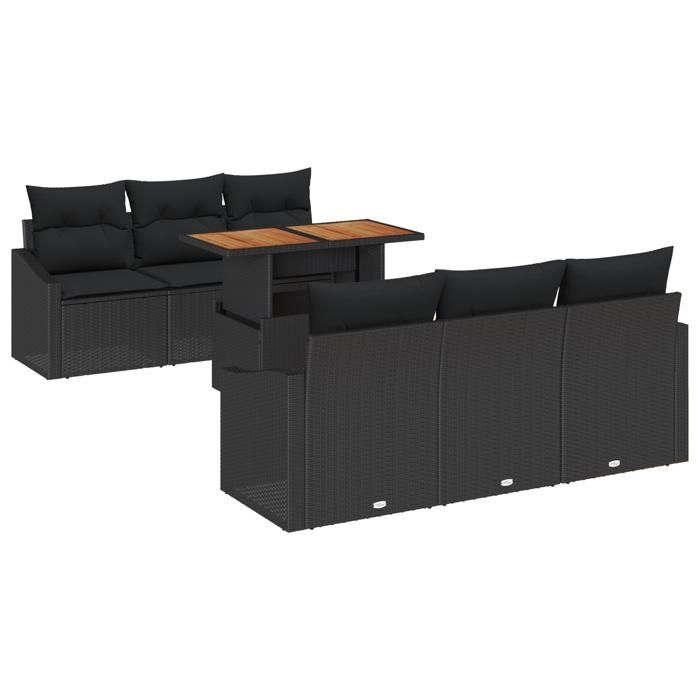 VidaXL Ensemble de canapé de jardin 7 pièces avec coussins Noir Poly Rattan 3358522