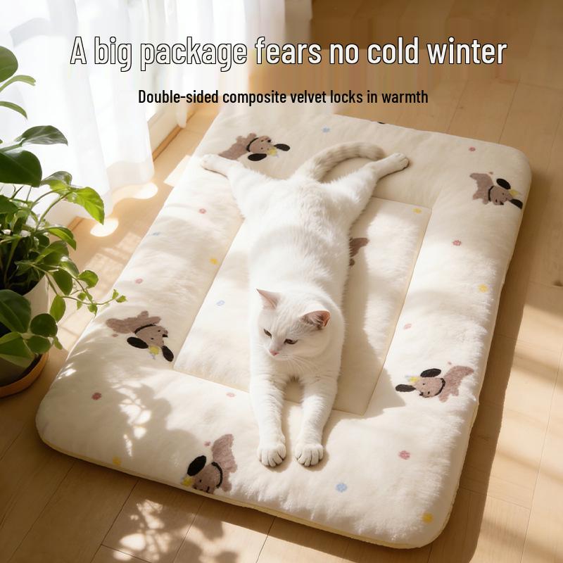 Thick Plush Pet Mat: Cat Bed, Dog Bed, Flannel Blanket, Cotton Sleeping Pad