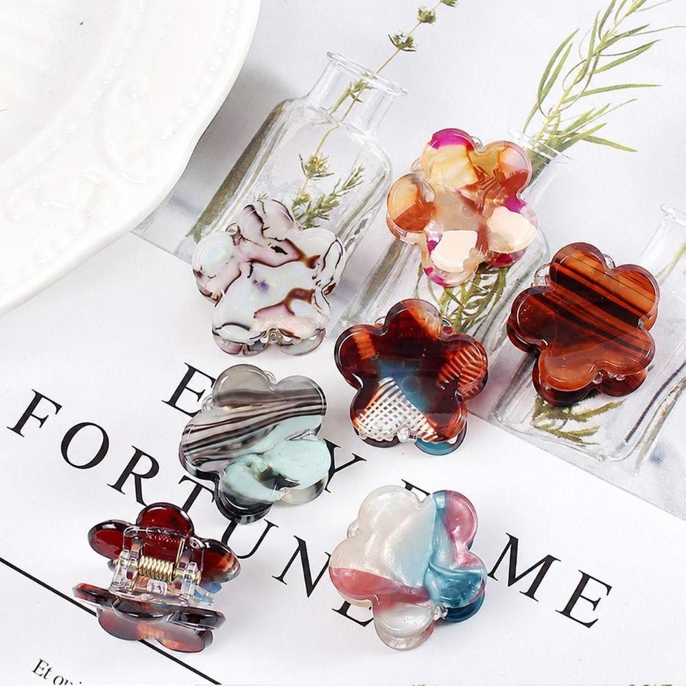 4 Pcs Mini Size Acetate Hair Clips PVC Flower Hairpin Cute Geometric Hair Claw For Girls