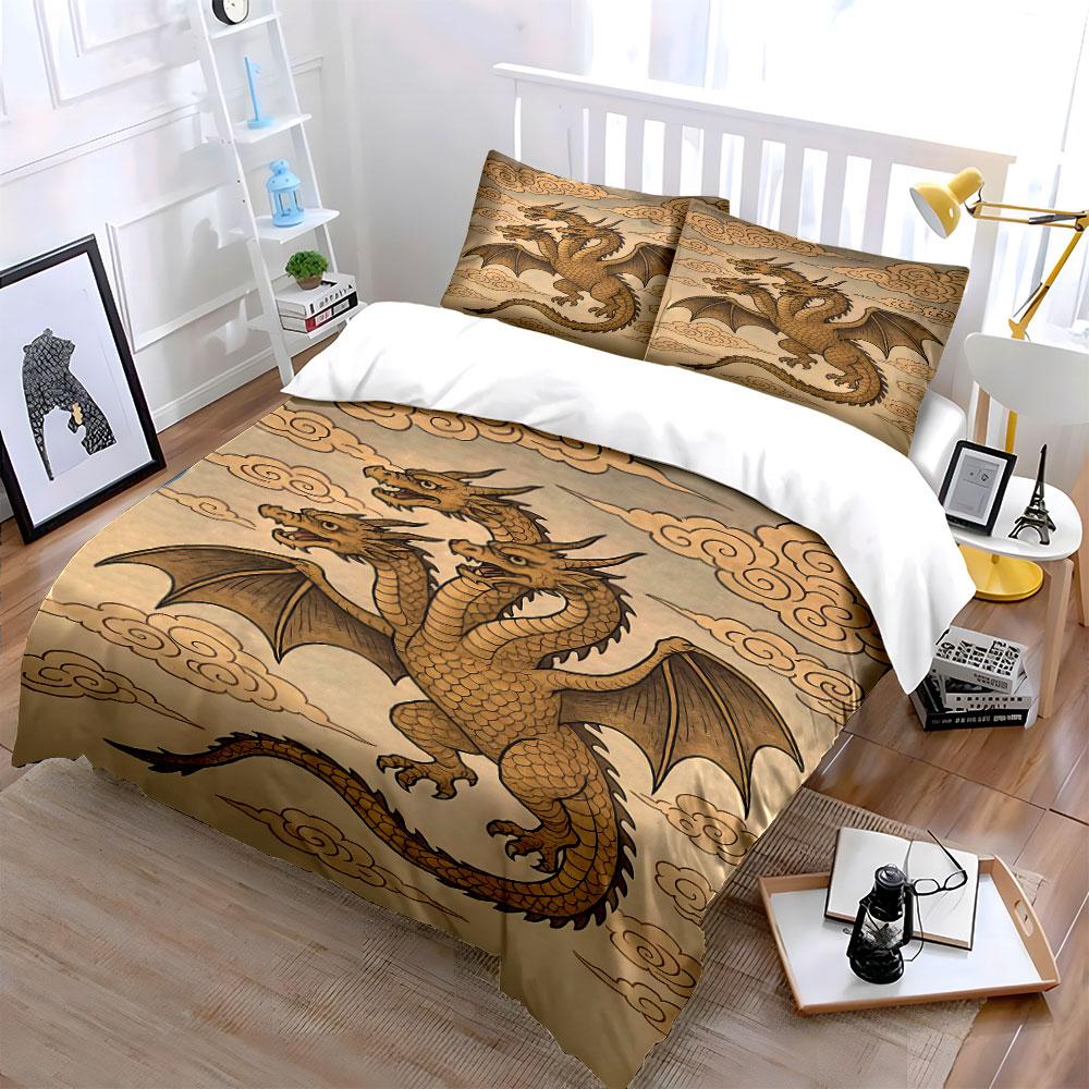 Golden Three-headed Dragon. Bedding Sets Duvet Cover Sets Duvet Covers Pillowcases(1 * Duvet Cover 2 * Pillowcases Without Duvet Insert)