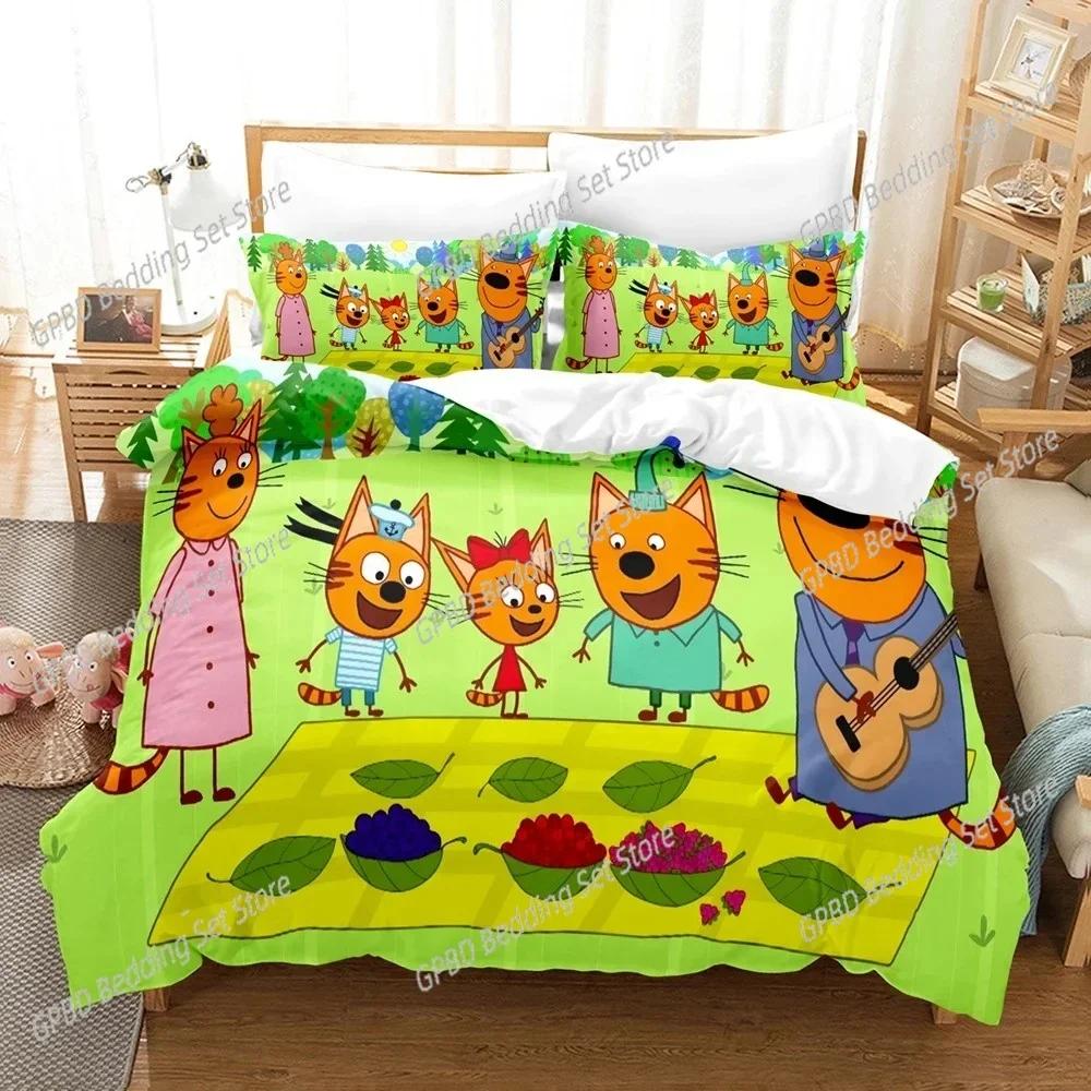 New Print Cartoon Kid-E-Cats Bedding Set Luxury Duvet Cover Comforter Bed Set Quilt Cover Pillowcase,King Queen Twin Size Luxury