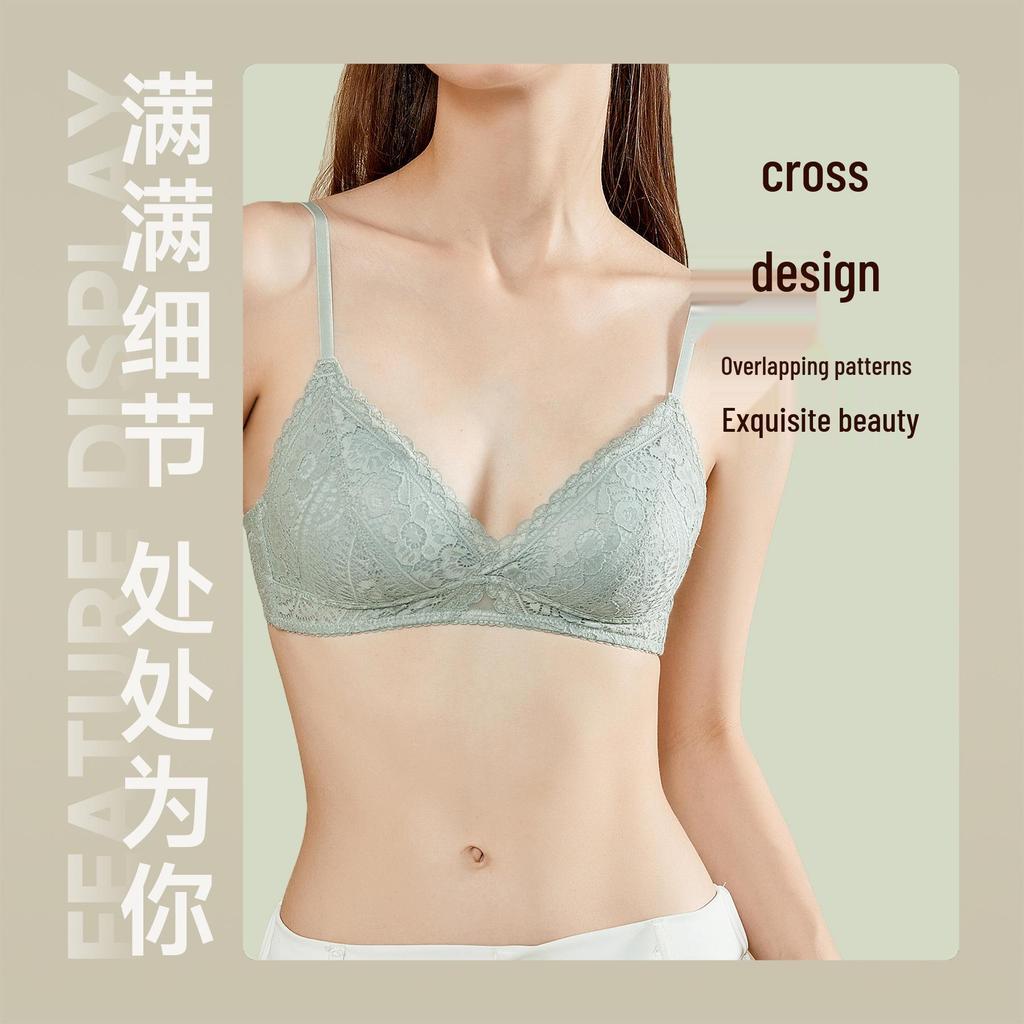 French Lace Push-Up Triangle Bra - Seamless, Thin Straps, Anti-Sagging Design for Women