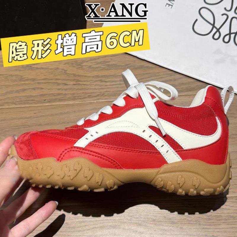 Leather small inner height increase women's shoes summer new mesh breathable casual sports