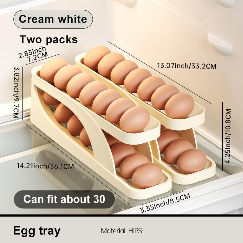 Kitchen Countertop Slide-out Egg Holder, Double-layer Automatic Egg Roller for Refrigerator Side Door Egg Storage Box One-piece pack