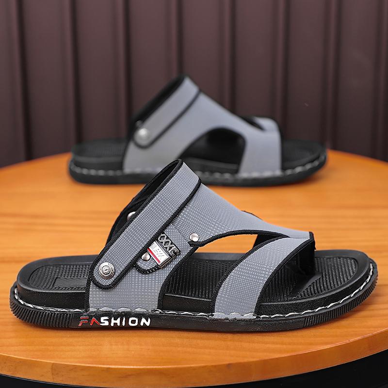 Men Flip Flops Hiking Sandals Leather Outdoor Summer Grey Black Wide Palm Blue Beach Shoes Plus Size Open Toe Plus Size