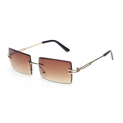 Lunettes de Soleil Tendance Vintage Dernières Lunettes Sans Monture Rectangle Ombre Dégradé UV400 Été Femmes Voyage Durable Métal Lunettes de Soleil Sans Monture à Bordure Métallique