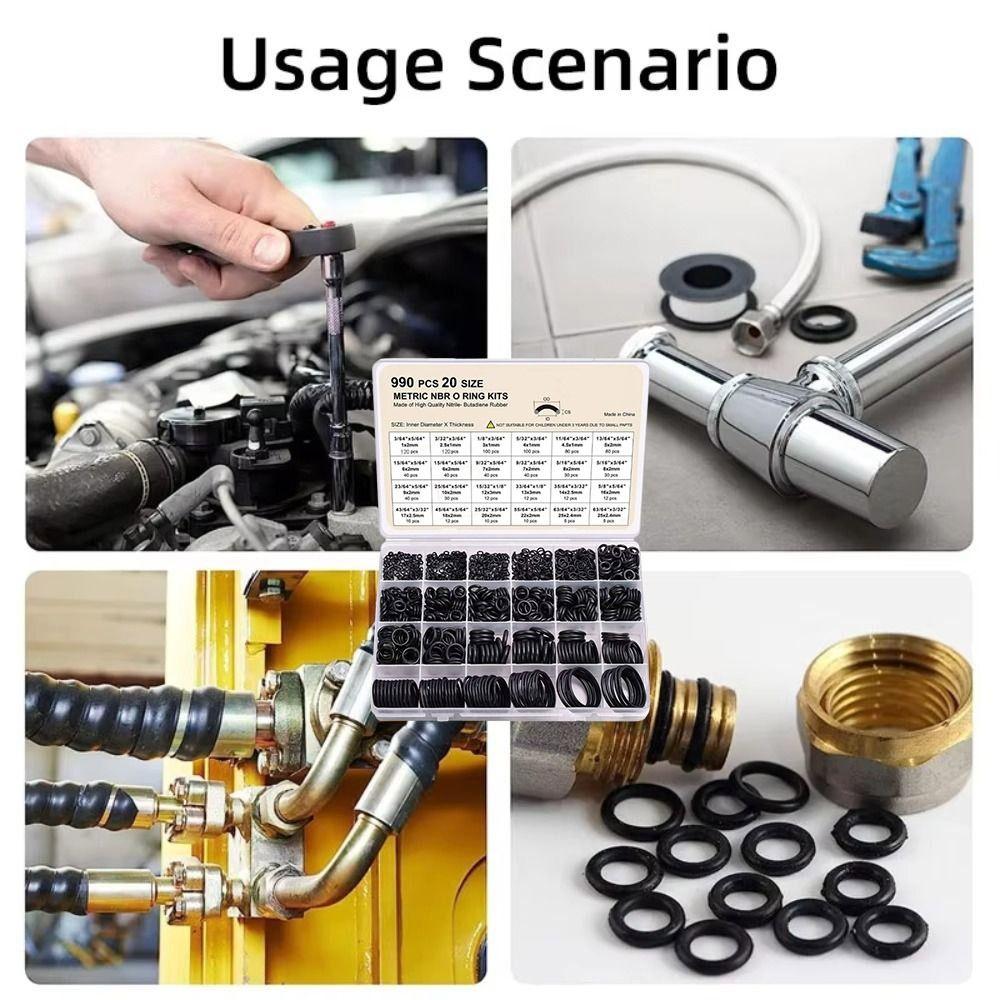 Durable Seal Rubber O-Rings 990pcs Kit O-Type Sealing Rubber Ring Pressure Washer