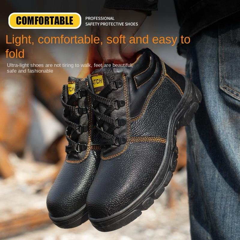 Oulylan Male Anti Smashing Work Footwear Solid Color Steel Toe Security Shoes Puncture Proof Waterproof Safety Boots for Men