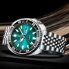 Luxury Men Fashion Watch Gradient Green Stainless Steel Band Waterproof Casual Calendar Quartz Watch Business Style Wristwatch