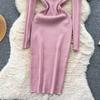 Elegante strass con spalle scoperte manica lunga maglia aderente abito tubino slim basic moda maglione vestido abbigliamento invernale sexy