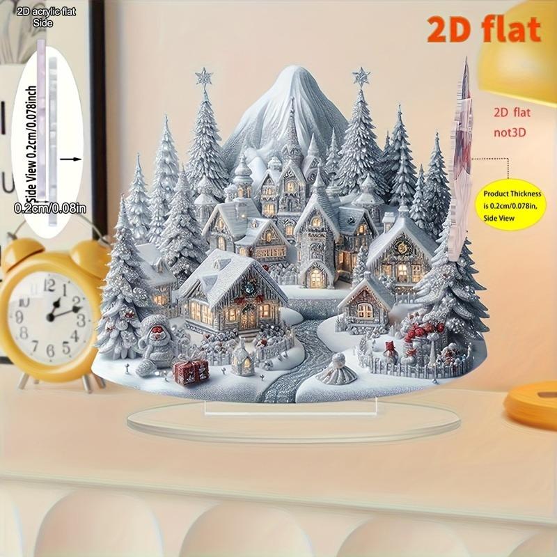 2D Flat Christmas Snow Scenery Desktop Decoration, Christmas Tree, Snowman, Suitable for wall decoration, porch, room, villa, accents Home, Hallway, o