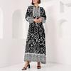 Elegant Long Sleeve V-Neck Arabic Black Dress with Islamic Print