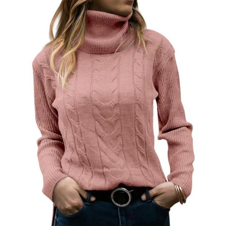 Maglione da Donna a Collo Alto Colore Unico Retro Manica Lunga Autunno Inverno Casual