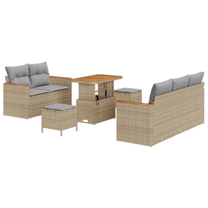 Set de Canapés de Jardin 8 pièces avec Coussins Beige en Rotin Synthétique Acacia, Set de Salle à Manger de Jardin 3 pièces 3364942