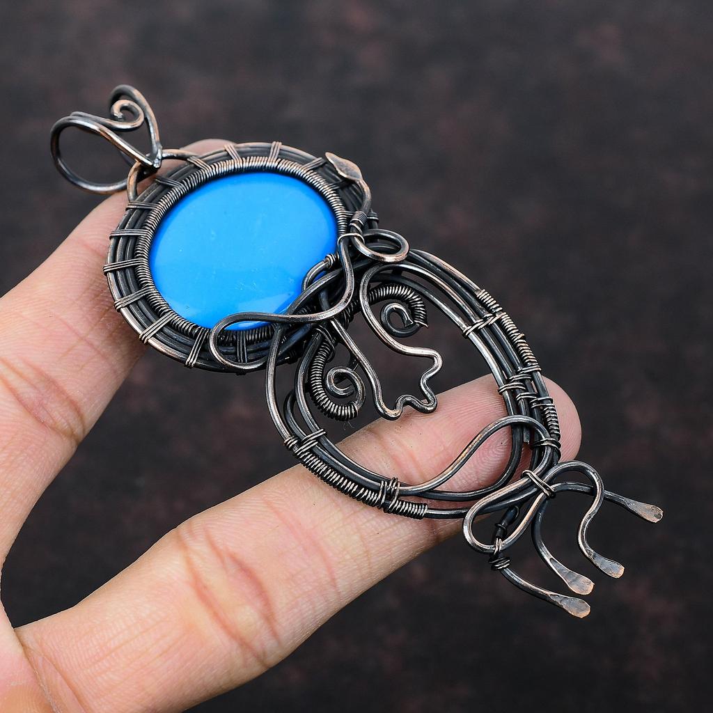Sleeping Beauty Turquoise Pendant Copper Wire Wrapped Gemstone Pendant Wire Wrap Jewelry Handmade Ethnic Pendant Copper Jewelry Gift For Her