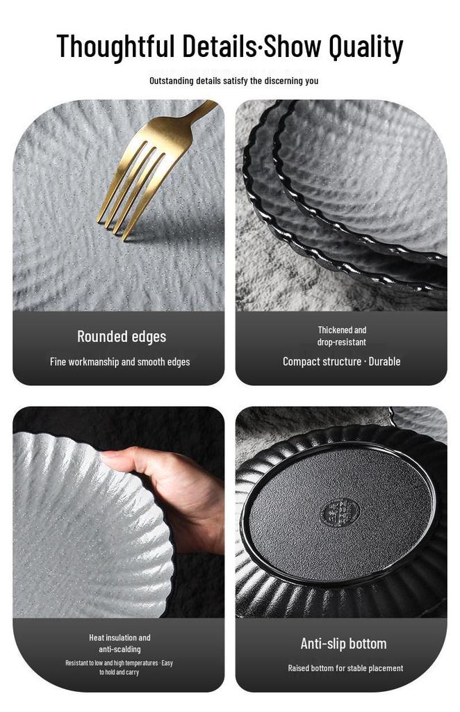 Xiangyuanmei Frosted Rock Texture Melamine Lace Plates for Western Cuisine, Steak, and Pasta