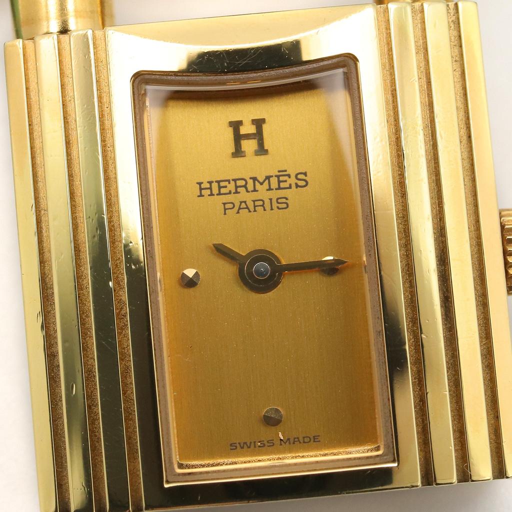 Used HERMES Kelly Watch Wrist Watch KE1.201 Quartz Gold Plated Leather Belt Used Women