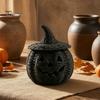 Black Braided Halloween Prop Handwoven Pumpkin Basket with Witch Hat Lid, Rustic Wicker Trick Fall Housewarming Gifts or Treat Bucket for Indoor