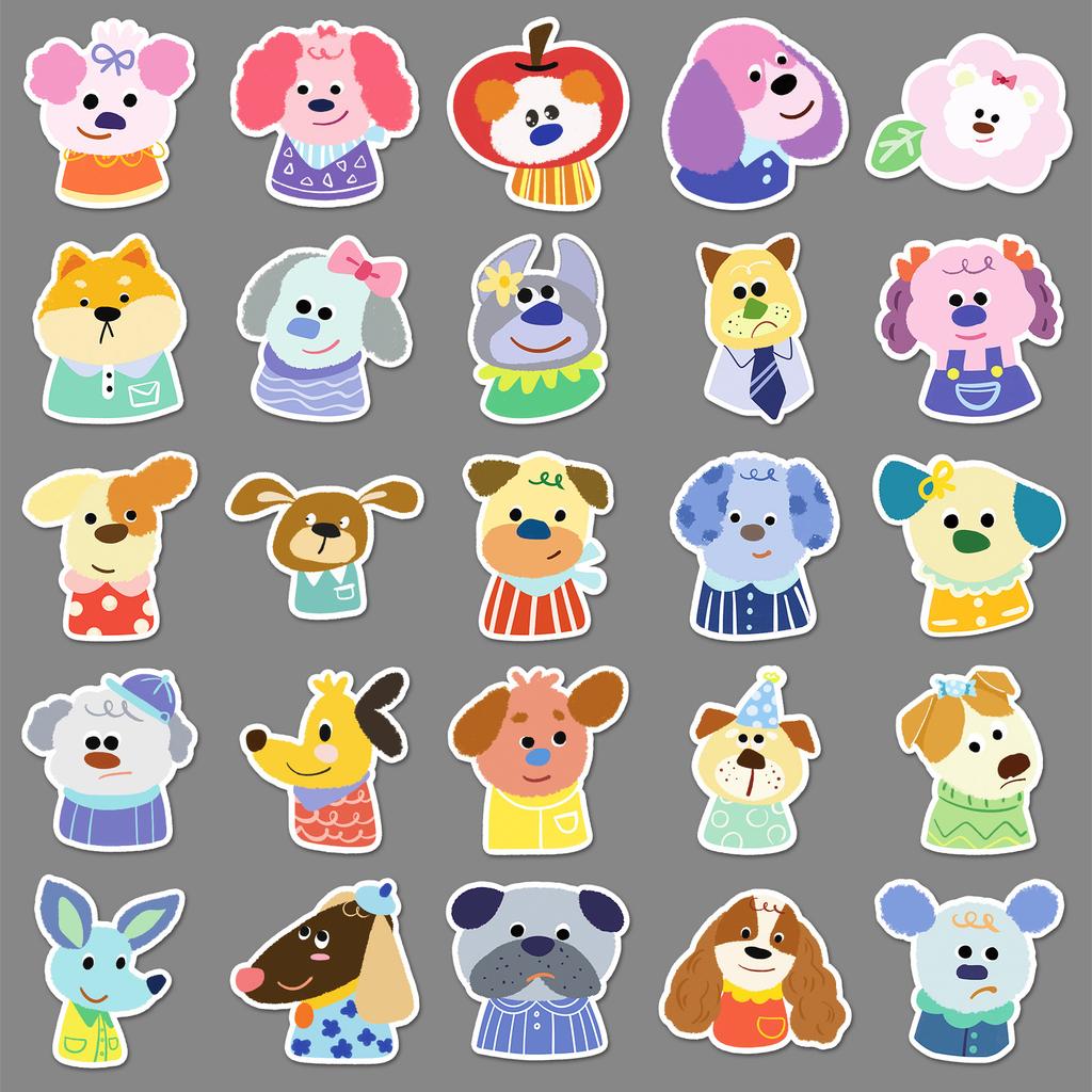 50 Puppy Avatars Doodle Stickers Cartoon Cute Hand-painted Decorative Water Cup Mobile Phone Case Suitcase Stickers