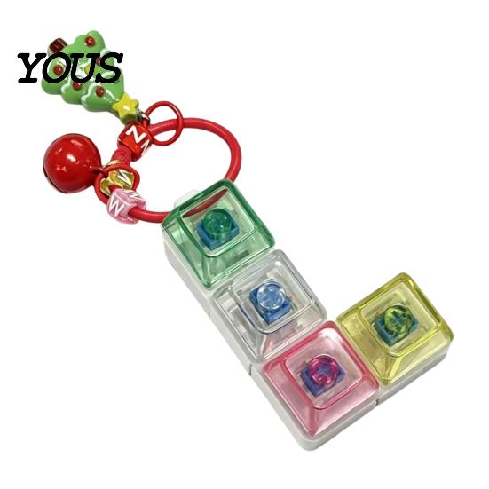 Portable Sensory Toy for Anxiety Christmas Mechanical Keyboard Fidget Keychain, Push Button Stress Relief Tree Hanging Ornament with Reindeer