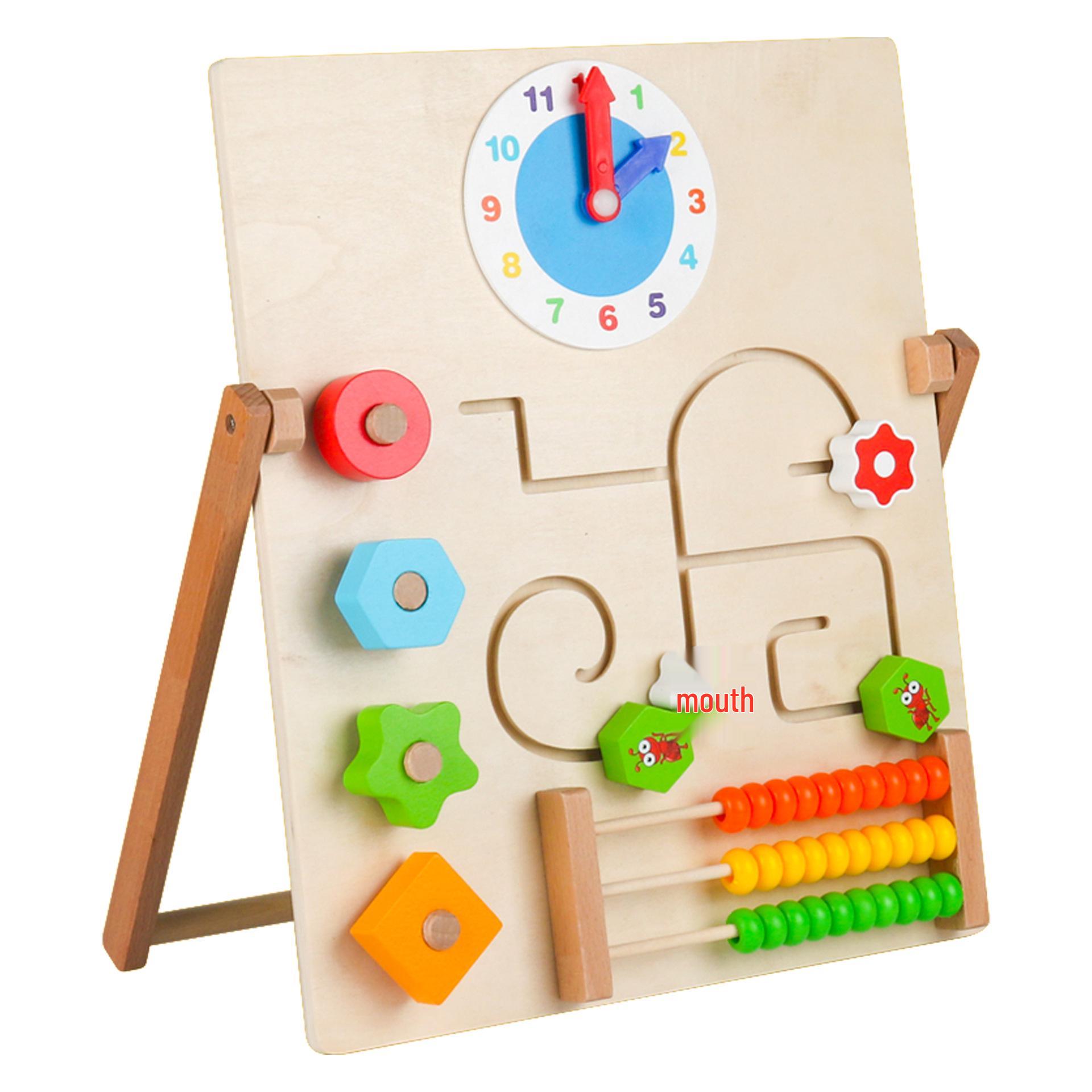 Детская деревянная развивающая доска: Часы, Нанизывание, Шестерни, Ксилофон, Сопоставление форм.