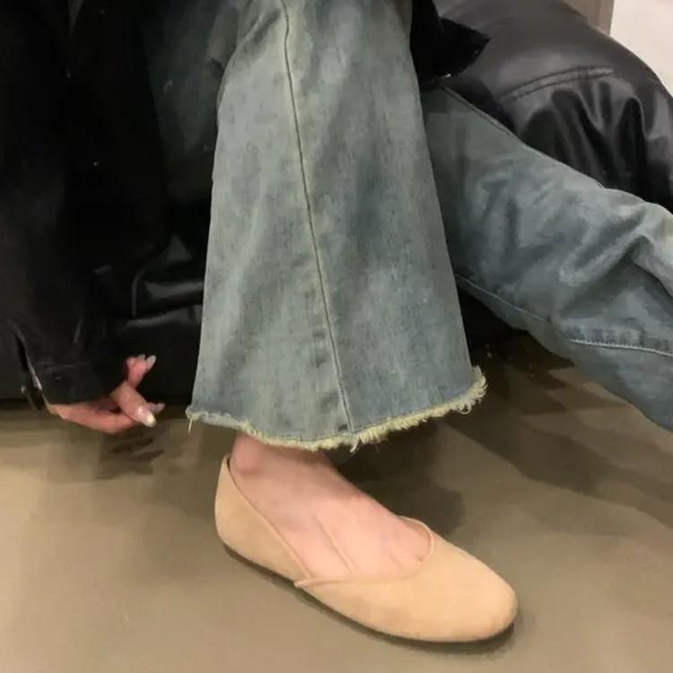 Real soft leather retro soft sole evening shoes women versatile lady one pedal flat bottom beautiful single shoes women