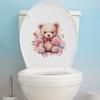 Cartoon Cute Bear with Roses Toilet Seat Sticker Bathroom Decor Removable Waterproof Wall Decal