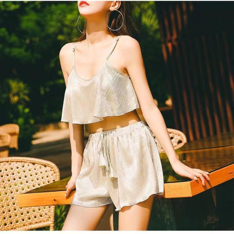 Korea Dongdaemun Loose Split Camisole Two-Piece Slimming Swimsuit with Tummy Control