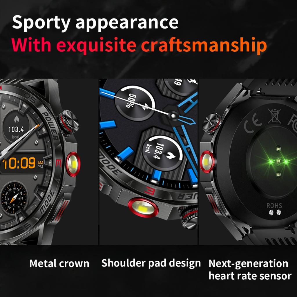 Rainbuvvy HT28 Bluetooth Smart Bracelet 1.85inch 360*360 IPS Display IP68 Waterproof Android Flashlight Compass Full Screen Touch Smart Watch