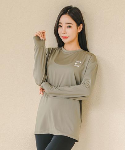 Tyubeuteuli Women'S Fingerhole Loose Fit Long Sleeve Rash Guard B704 Olive Khaki
