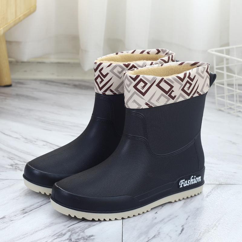Rain Shoes Women's Short Non-slip Water Shoes Fleece Cotton Short Rain Boots Water Boots Rubber Shoes Fashion