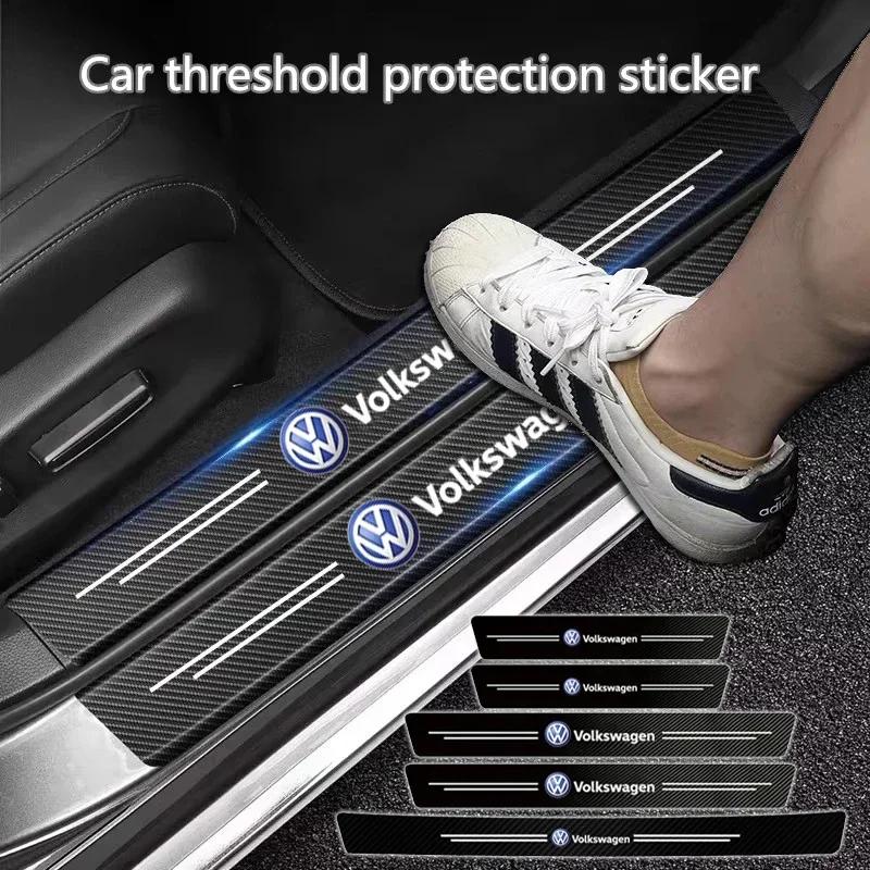 1/4/5Pcs Car Door Sill Carbon Microfiber Protector Sticker For Volkswagen VW Golf Passat GTI Amarok Teramont Phaeton ID.3 SharanNB5