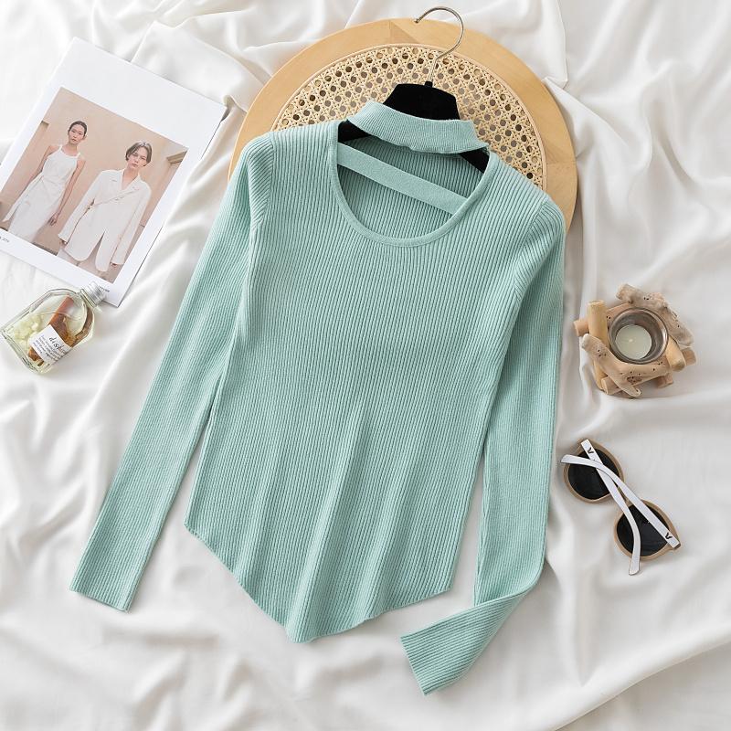 

Шикарный круглый вырез винтажный пуловер вязаный свитер женский осенний длинный рукав повседневный базовый свитер женский элегантный тонкий женский джемпер зимняя одежда 25484 One Size мятный зеленый